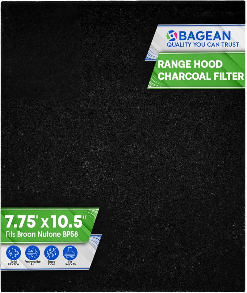 Bagean Range Hood Charcoal Filter 7.75” x 10.5” - Fits Broan and Nutone BP58 For 43000 Series Range Hoods - Broan Range Hood Filter Replacement - Carbon Stove Vent Fan Filters Removes Kitchen Odors (1-Pack) - Image 1